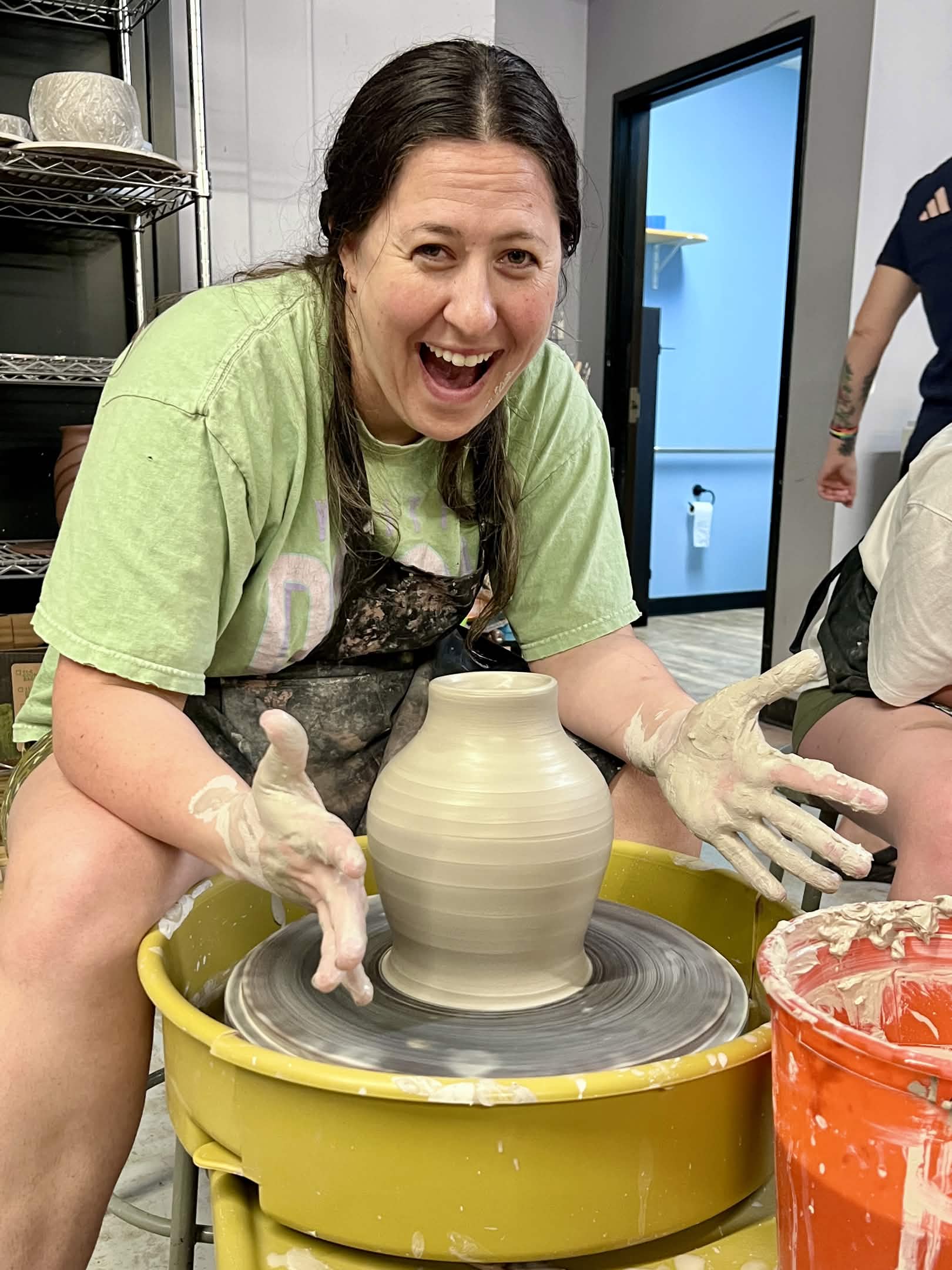 Morgan after throwing a tricky vase.